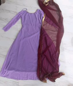 Beautiful Lavender Color Dress With Shawl