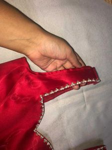 Red Embellished Blouse And Yellow Top