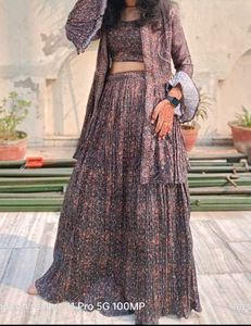Floral Bell Sleeve Black Lehenga With Shrug