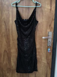 cowl neck..Sparkling Black Mini Dress
