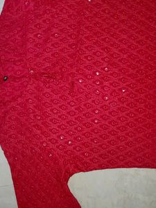 Red Embroidered Kurta