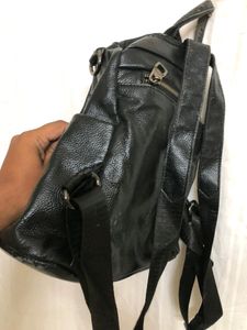 Black Leather Classic Backpack