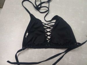 Black Lace-Up Bikini Top