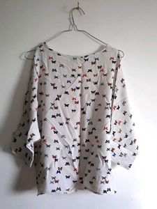 MAX Butterfly Print Cold Shoulder Top