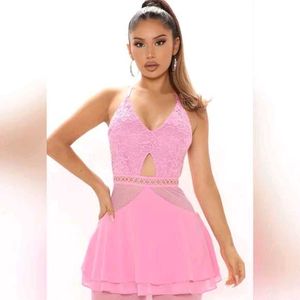 Pink Maxi Dress Spaghetti Straps Tiered Ruffles