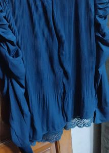 Elegant Blue Blouse with Pearl Detail