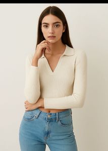 H&M ripped crop v neck top