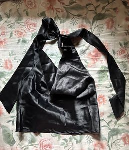 satin  Black Halter Top