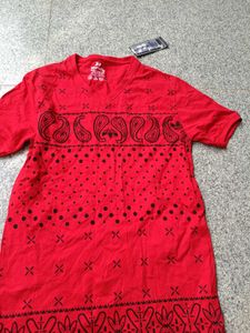 Red Printed V-Neck T-Shirt