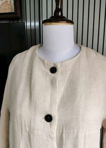 ZARA Crinkle Linen Oatmeal Cream Blazer
