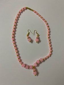 Pink Beaded Necklace & Earring Set