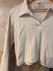 Cream Ribbed Crop Top, Bust- 32/30 Strechable