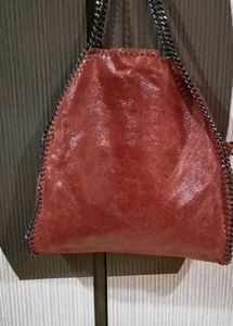 Red Shoulder Bag with Chain Detail