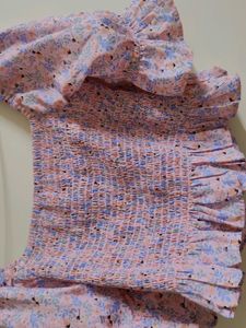 Baby Pink Colour Floral Print Smocked Top