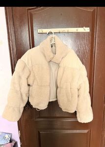 Beige Teddy Cropped Jacket