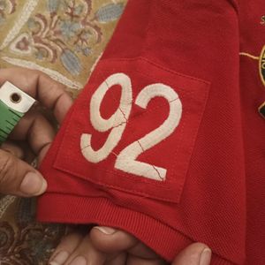 Woodland Red Polo T-Shirt with embroidery detail