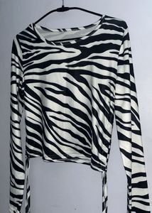 Zebra Print Long Sleeve Crop Top