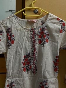 Floral Print White Kurta