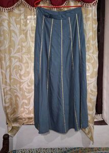 Grey A-Line Skirt with Golden Borders