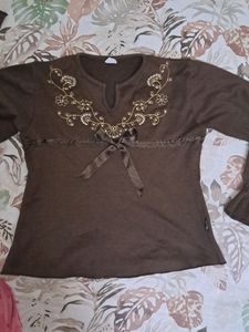 Y2K Vintage Brown Bow Crop Top
