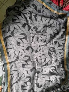 Grey Floral Print With Lace Work Saree