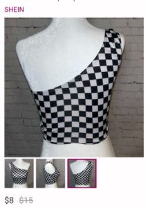 SHEIN Checkered One-Shoulder Crop Top