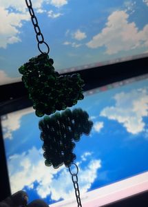 Green Beaded Heart Keychain