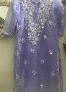 Purple chikankari mirror work kurta