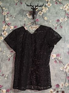 Black Lace Transparent Top