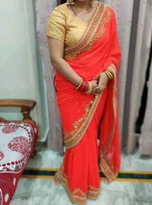 Elegant Red Embroidered Saree