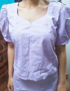 Lilac Gingham Puff Sleeve Top