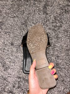 Black Leather Slides