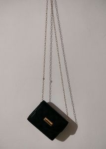 Black Sling Bag With Golden Chain