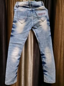 Boys Mid Rise Designer Damage Jeans Light Blue
