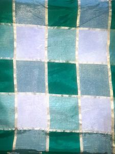 Green &amp; Blue Checkered Saree