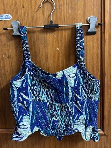 Blue Scrunched Crop Top