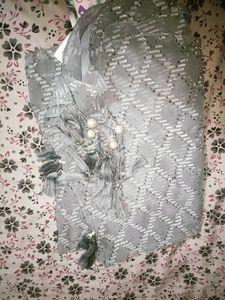 Grey Chikankari Kurti And Duppata Combo