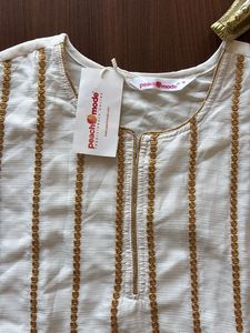 Elegant Kurta For Classy Girls,white With Gold
