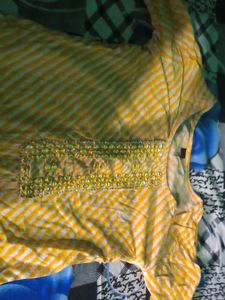 Yellow &amp; White Striped Kurti
