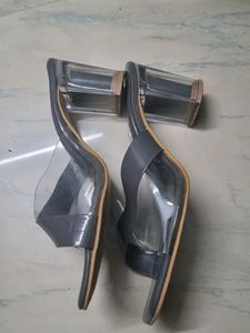 Grey Blocked Glass Heels For Women