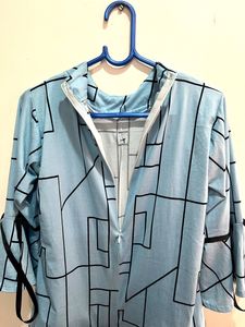 Sky Blue Top With Fluffy Sleeves