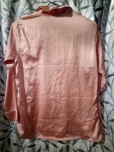 Peach Satin Button-Down Shirt