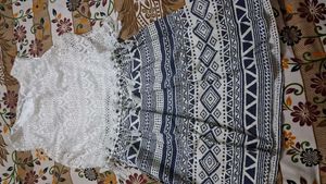 Boho Chic White Lace Top &amp; Print Skirt Dress