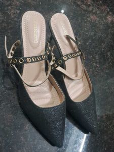 DressBerry Black Glitter Mules