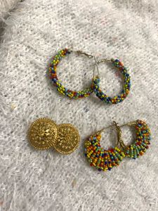 Earrings: Beaded Hoops & Gold Studs