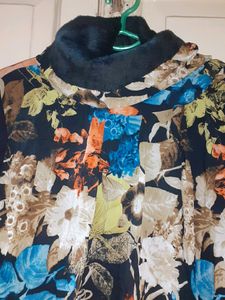 Multi Colour  Soft Woollen Polyneck Top Size M