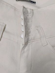 High-Waisted White Jeans