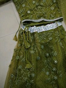 Olive Green Embroidered Lehenga Set