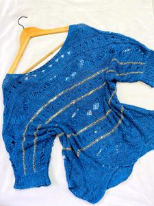 Pinterest Oversized Crochet Knit Blue Top A