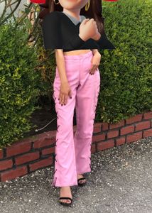 Pink Lace-Up Pants